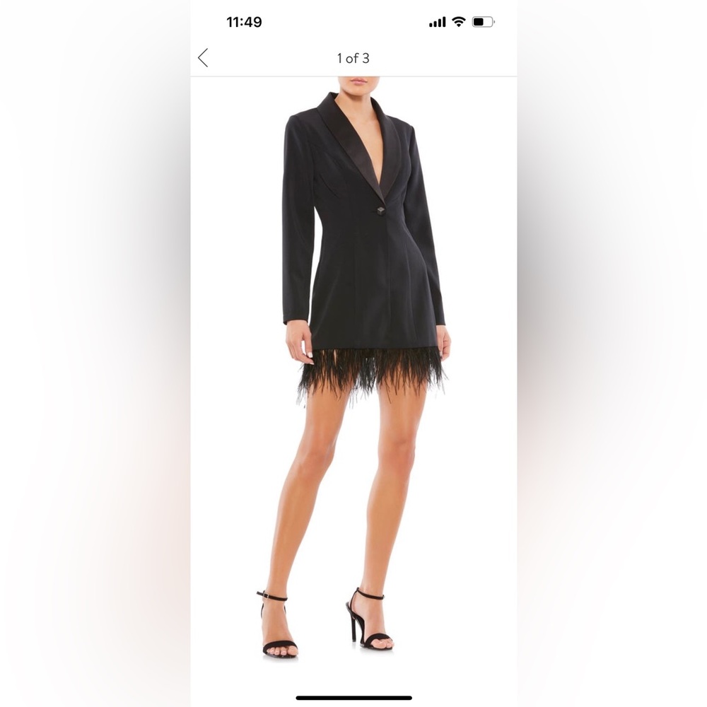 IEENA FOR MAC DUGGAL
Feathered Trim Tuxedo Dress